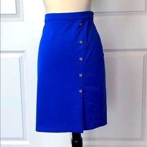 The limited blue pencil skirt with gold buttons